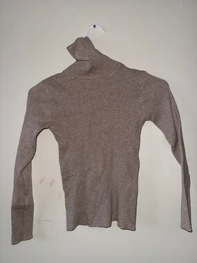 SHEIN Ribbed Cowl Neck Sweater - Taupe